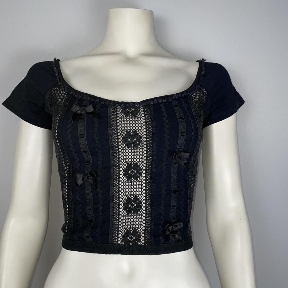 Blumarine Black Lace Detail bow top